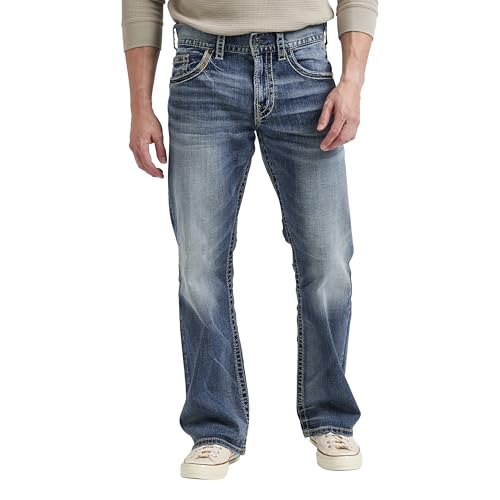 Silver Jeans Co. Men's Zac Relaxed Fit Straight Leg Jeans, Light Indigo, 34W x 32L
