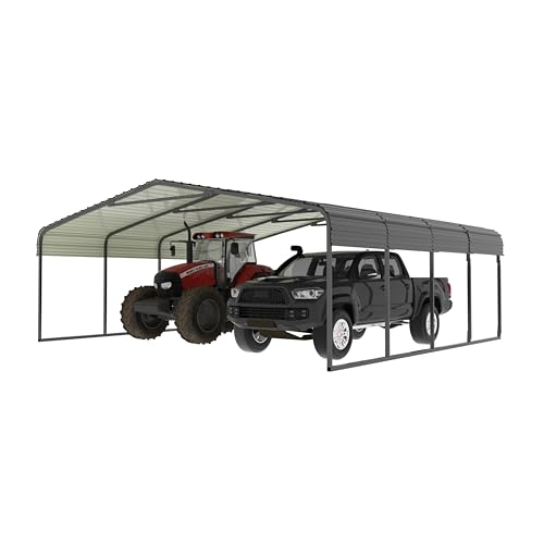 Yardenaler 20x20 FT Heavy-Duty Carport with Metal Roof, Metal Car Port Canopy, Garage Car Shelter Shade for Outdoor, Car, Truck, Gray