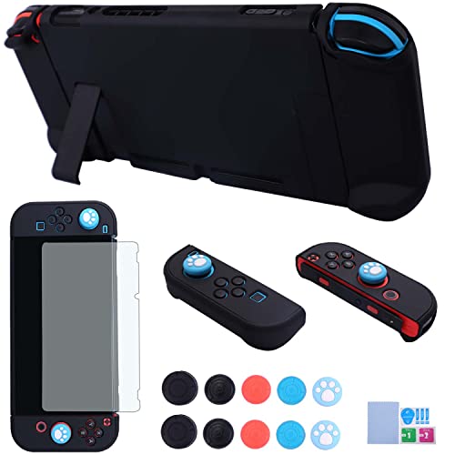 Dockable Case for Nintendo Switch - COMCOOL 3 in 1 Protective Cover Case for Nintendo Switch and Joy-Con Controller with Screen Protector and Thumb grips - Black