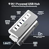 USB C Hub, INTPW 9-in-1 USB C Hub Multiport Adapter with 4K HDMI, PD 100W, USB-C and 2 USB A 3.0 5Gbps, 2 USB A 2.0, SD/TF Card Reader, Aluminum USB C to USB Hub for iPhone 16/15 Series, MacBook, iPad