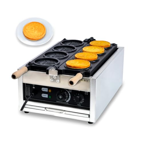 CPVKRY Coin Waffle Maker for Egg Puff and Hong Kong Waffles |Professional Electric Round Waffle Iron with Nonstick Coating and Manual Thermostat | Stainless Steel | 110V