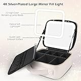 MOMIRA Makeup Bag with Mirror and Light Travel Makeup Train Case Cosmetic Bag Organizer Portable Artist Storage Bag with Adjustable Dividers Makeup Brushes Storage Organizer Brilliant Creamy White