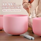 CVNC 432HZ 6-12 Inch Pink Color Frosted Quartz Crystal Singing Bowls Chakra Set of 7 with Carry Case Bags for Sound Healing and Meditation