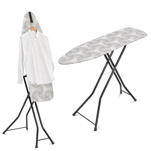 APEXCHASER Ironing Board, Full Size Steam Iron Board,Large Heavy-Duty Sturdy Metal, Dual-use for Both Flat and Steam Iron Foldable Ironing Board with Heat Resistant Cover, 14x48, Grey
