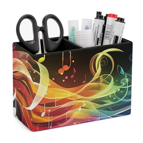 Stylish And Simple Rainbow Musical Note Melody Printed Leather Pen Holder, Keep Your Desktop Organized