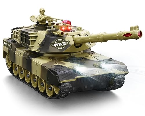 Remote Control Tank for Boys - Kids Simulated Army Tank Toy, 1:28 Scale 8 Channels RC Tanks with Toy Soldiers, 2 Batteries, Rotating Turret & Sound, Military Toys Great Gift for Boys Age 8 9 10