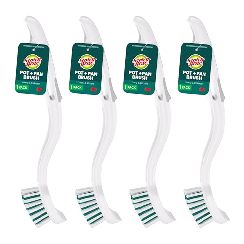 Scotch-Brite Pot Pan & Dish Brush, 4 Cleaning Brushes for Kitchen and Bathroom, Safe on Cookware, Stainless Steel, Outdoor Furniture, Showers & Sinks, Clean in Top Rack of Your Dishwasher