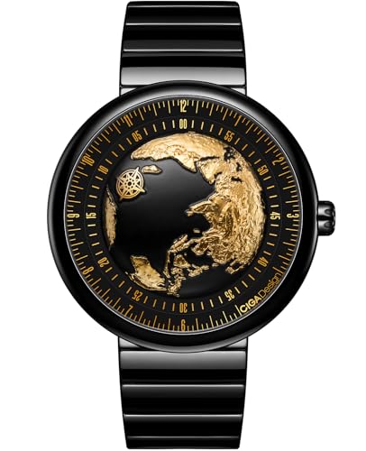 CIGA Design Mechanical Automatic Watch Blue Planet II Gilded Age U Series Wristwatch Round Ceramic Case Sapphire Crystal for Men and Women with Ceramics Strap
