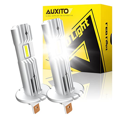 AUXITO 2025 Upgraded H1 LED Light Bulb, 1:1 Mini Size, No Adapter Required Easy install, 6500K White, H1ll Fanless LED Kit Fog lights, Canbus Ready, Plug and Play, Pack of 2
