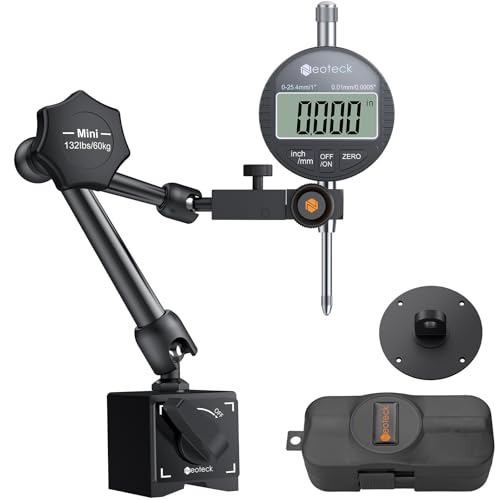 Neoteck 0-1”/0.0005" Digital Dial Indicator Gauge and 132 lbs (60kg) Max Pull Magnetic Base,Digital Dial Indicator Set with Inch/Metric Conversion for 3D Printer and CNC Machine-Black