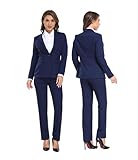 Women's Suiting Navy Lady Formal Jacket 2 Piece Outfit Business Office One Button Blazer Pant Slim Fit Suit Set for Work-L