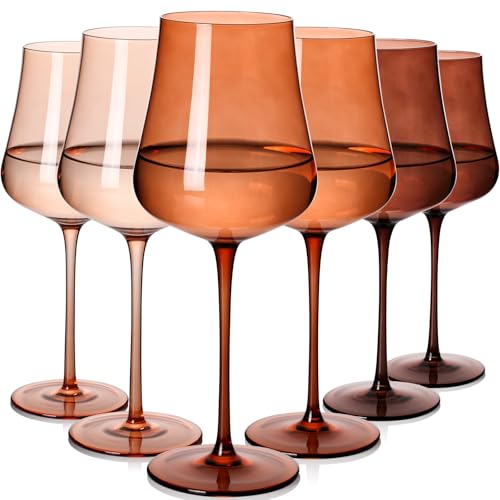 Brown Wine Glasses Set of 6-18oz Hand Blown venus Wine glasses - Unique Gift for Birthday,Wedding, housewarming