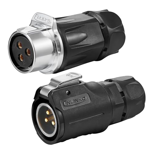 CNLINKO LP-20 3 PIN Waterproof Connector, IP68 Circular Connector, Quick Plugging Aviation Connector, PBT Plastic Shell Solder Connector, Marine Industry Connector Male Plug Inline Plug-in (3 PIN)