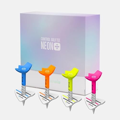 XNELLS Golf Tees Adjustable Height NEON Plus - Plastic Tees for Maximum Driver Distance, Accuracy & Low Spin, 4 Colors Set