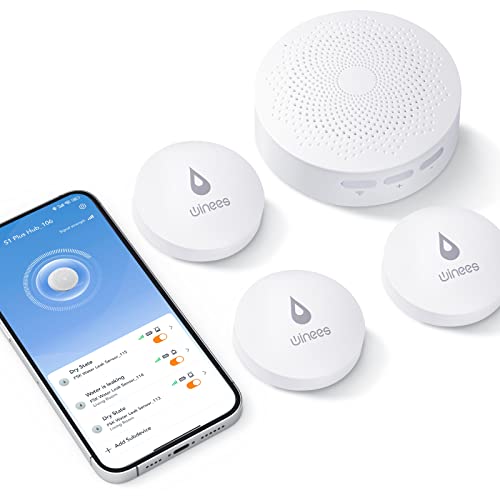 Winees WiFi Water Leak Detector, 3 Pack Water Sensors with 100dB Adjustable Alarm, Leak Alert Email&SMS Notification, 200M Transmission for Basement, Bathroom, Laundry, IFTTT, S1 Plus, 2.4G WiFi Only