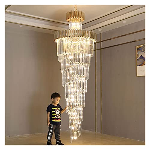 Chandeliers Stair Chandelier Villa Light Luxury Duplex Building Middle Floor Crystal lamp 4 Meters Open Jump Layer Rotating Stair lamp Long Chandelier (Size : Black 800 * 3200mm) (Gold 1000 * 4000,Li