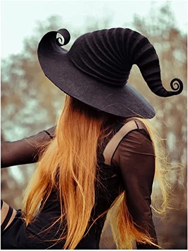 atcryih Witch Hat Wool Material, Black Crooked Halloween Party Felt Hat for Women, Costume Headwear