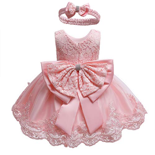 Baby Girls Christmas Embroidery Lace Dresses Infant Easter Halloween Wedding Formal Event Dress(Pink02,24M)