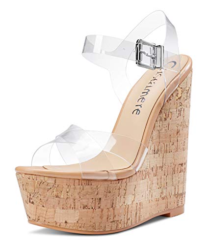Castamere Womens High-Heel Platform Wedge Heel Sandals Slingback Sexy Ankle Strap Open Toe 16CM Heels Transparent Shoes 8 M US