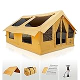 Rbm Outdoors Panda Inflatable Tents for Camping with Stove Jack, Canvas Blow Up Tent 2-4-6 Person, Easy Setup Inflatable Tent, Waterproof Hot House, Casa de Campaña with Hand Pump (Yellow, Large)