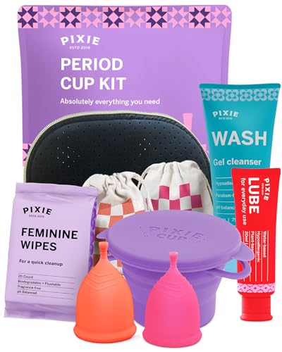 Pixie Menstrual Cup Kit - Best Period Cup Starter Kit - Proven to Be What You Need to Become A Successful Cup User - No Metals or Toxins - 100% Medical-Grade Silicone - Tampon Alternative