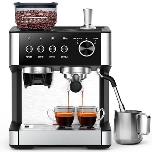 COWSAR Espresso Machine 15 Bar, Semi-Automatic Espresso Maker with 30-Position Grinder and Milk Frother Steam Wand for Latte/Cappuccino, 77.8oz Removable Water Reservoir, Ideal for Home/Office