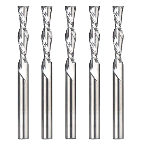 SpeTool 5PCS Down Cut Spiral Router Bit 1/4 Inch Shank,1-1/4 Inch Cutting Length 3 Inch Extra Long,CNC Router Bits Set Downcut for Wood Milling Cutter