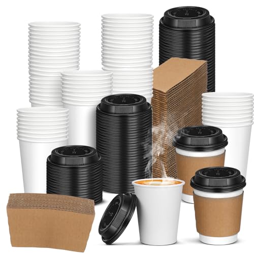 Jingmore 1000 Pcs 8oz Coffee Cups with Sleeves and Lids Bulk Disposable Hot Cups White Paper Drinkware for Cold Water Tea in Office Store Events Party Supplies