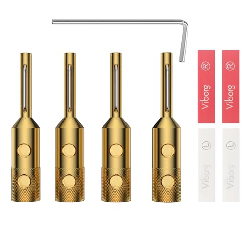 Viborg 4X HiFi Speaker Banana Plug Connectors, VB401G, 4MM Gold-Plated Pure Copper Dual Screws Locking Banana Connectors for Hi-end Speaker Cable, Home Theater, Audio/Video Receiver, Amplifiers