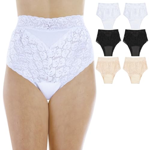 Wearever 6-Pack Women's Assorted Lovely Lace Regular Absorbency Incontinence Panties Assorted Colors 3XL (Fits Hip: 49-51")