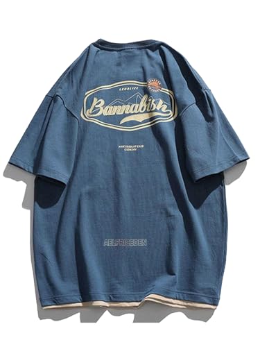 Aelfric Eden Mens 90s Vintage Oversize Shirts Summer Unisex Hipster Printed Casual Tee Streetwear Harajuku Top Tshirt Blue