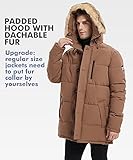 PUREMSX Winter Coats for Men, Spring Puffer Outdoor Hiking Fur Hood Insulated Warm Padded Jacket Parka,Camel,X-Large