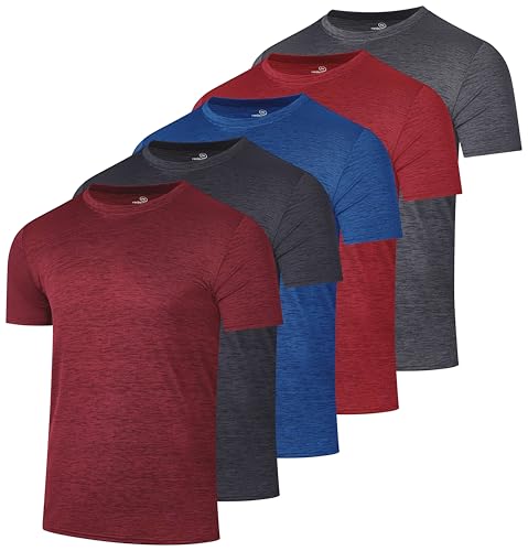 5 Pack Men’s Active Quick Dri Dry Fit Crew Neck T Shirts Athletic Running Gym Workout Short Sleeve Tee Tops Camisas para Hombres Summer