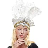 MasqStudio Show Girl Carnival Festival Masquerade Party Headpiece Ostrich Feather Headband Headdress (White)