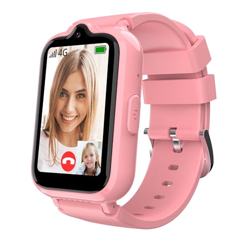 4G Kids Smart Watches Girls with GPS Tracker, Kids Cell Phone Watch with Video & Voice Calling Texting Alarm SOS Calculator Pedometer Camera School Mode Math Game, Smart Watch for Kids Age 6-15(Pink)