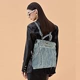 OUYGZOU Fashion Washed Denim Blue Backpack College Style Handbags Women Shoulder Bag Student School Bag Teenage Couple Travel Rucksacks (Denim blue)