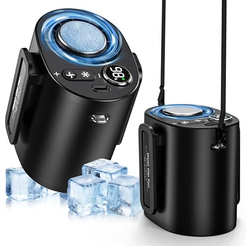 Uoiai Handheld Portable Fan Rechargeable with Ice Cooler, 5000mAh, 1-100 Speeds,Strong Airflow, Personal Waist Fan, Hands-Free Hanging,Wearable for Camping, Outdoor, Jobsite