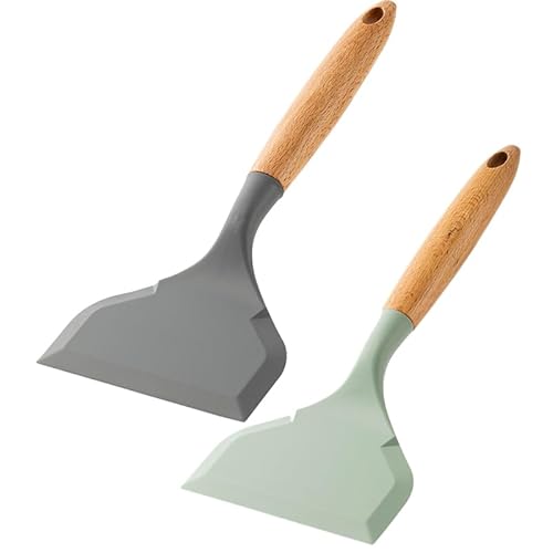 Japanese Tamagoyaki Spatula Heat-Resistant Silicone Egg Turner with Wooden Handle, Non-Stick Omelette Spatula for Tamagoyaki Pan, Durable & Cooking Turner for Japanese (Light Green+Light Gray)
