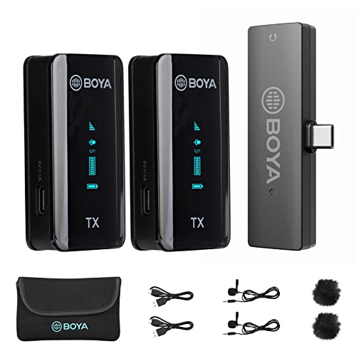 BOYA BY-XM6-S6 Wireless Lavalier Microphone for Android Phone PC, 2 Clip-on Lapel Mic, USB Type-C Video Microphone for YouTube Facebook Live Stream Podcast Interview Vlog, 7H Battery