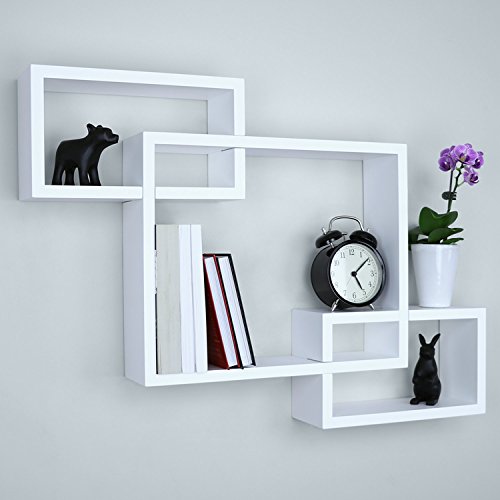 Ballucci Wooden Interweave Floating Wall Mounted Shelves, Horizontal and Vertical Display Storage Shelf for Living Room Bedroom Entryway Hallway Bathroom, 26" x 16", White