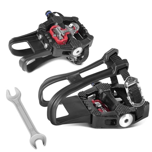 FitHeart Joy SPD Bike Pedals Delta Compatible 9/16'' with Toe Cages, Mountain Bike Peloton Pedals for Regular Shoes & Clipless Shoes, Bicycle Pedals Convert Look Delta Pedals to Dual Function Pedals