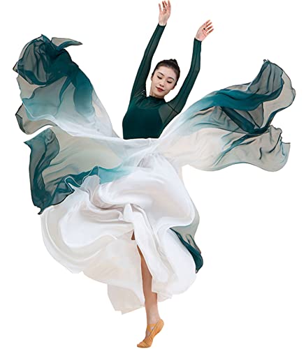 ORIDOOR Women's Fairy Lyric Dance Skirt - Gradient Chiffon Swing Ballet Modern Dance Skirt - White, Blue