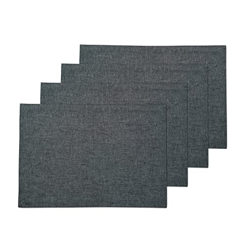 Solino Home Linen Placemats Set of 4 - Charcoal Grey Placemats 14 x 19 Inch - 100% Pure Linen Table Mats - Athena