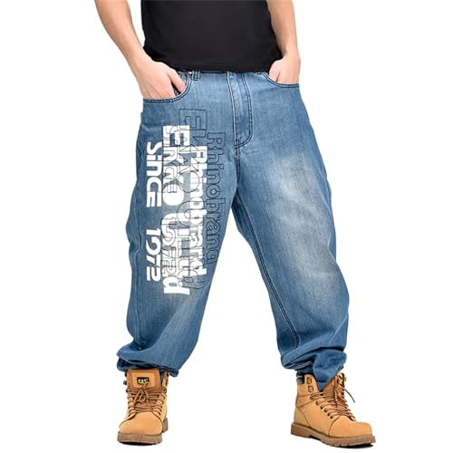 LUOBANIU Men's Fashion Baggy Jeans Straight Leg Denim Loose Fit Vintage Hip Hop Style Dance Skateboard Pants 1769 Blue 42