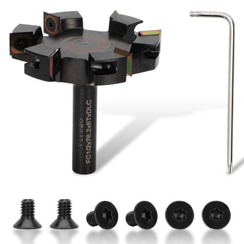CNC Spoilboard Surfacing Router Bit, 1/2" Shank 3" Cutting Diameter, 12mm DLC Coated Carbide Inserts ,6-Wings Planing bit for Wood Slab Flattening,6 Additional Screws,Upgrad