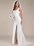 Ever-Pretty Women's Trendy V Neck Long Wedding Prom Dresses with Train White US16