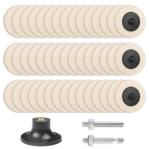 Shineboc 48Pcs 2 Inch Compressed Wool Polishing Wheels Quick Change Sanding Discs with 1/4" Roll Lock Holder for Die Grinder Rotary Tool Drill - Ideal for Wood Metal Art Surface Buffing and Polishing