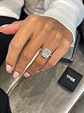 GLAM AND GEMS 3 Carat Radiant Cut Moissanite Engagement Statement Wedding Band Ring for Women in 14k White Gold (G-H, VVS, 3.35 CTW) Anniversary Promise Ring Size 4.5 to 11 8.5