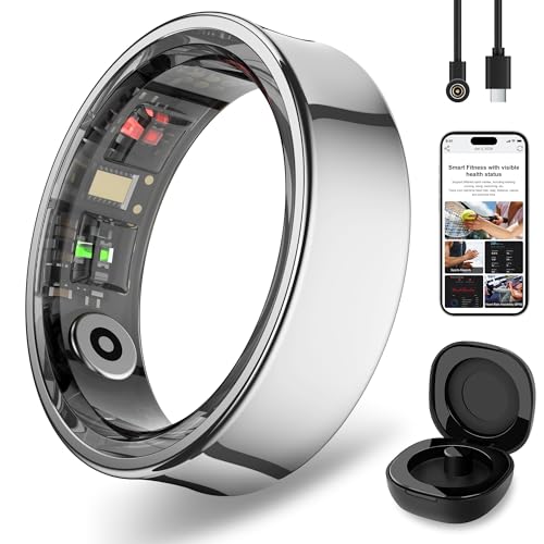 Smart Ring for Men and Women, Silver Fitness Tracker Ring with Heart Rate, Sleep Tracking, Step Counter, 170+ Activity Modes, Gesture Control for Music and Video, IP68 Waterproof Siver #12