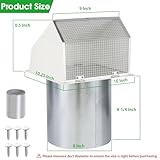 8 Inch Hooded Wall Vent with Screen and Damper, Wall Exhaust Vent Cover Cap for Exterior Ventilation and Outdoor Air Exhaust Kitchen Range Hood Dryer, Galvanized Steel, White